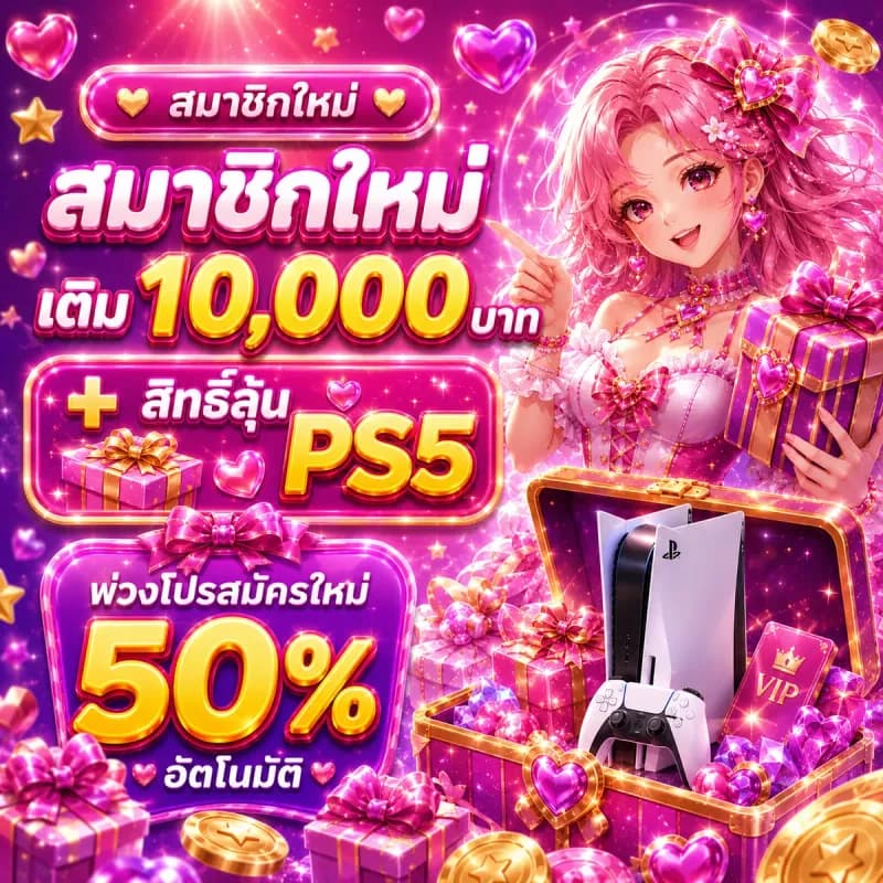 สมาชิกใหม่ เติม 10,000 บาท + สิทธิ์ลุ้น PS5